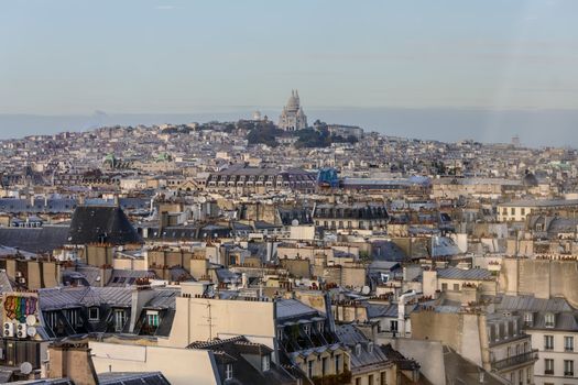 The Sacre-Coeur basilica in Montmartre, Paris seen from Centre Georges-Pompidou