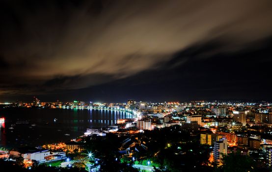 Aerial view of pattaya city at night