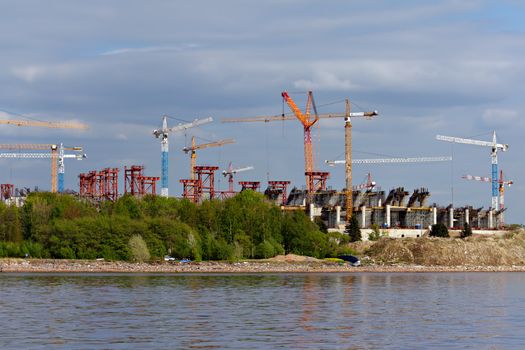 Cranes on a construction site in St. - Petersburg. Russia.