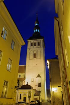 Scenic view of the evening street in the Old Town in Tallinn, Estonia