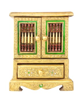 wooden and gold cabinet classic over white background