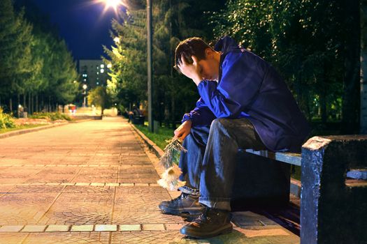 very sad teenager in the night park get break an appointment