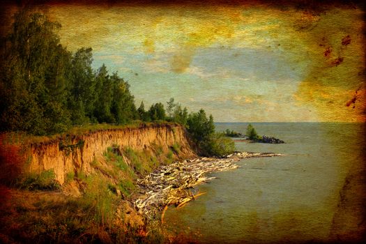 aged colour photo of seaside background