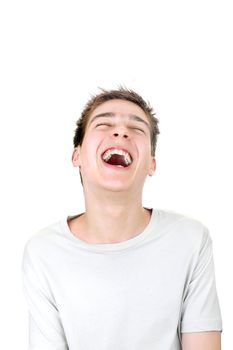 teenager is laughing isolated on the white background