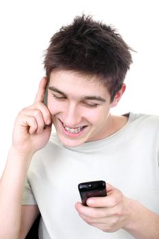happy teenager with two mobile phones
