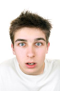 amazed young man isolated on the white background