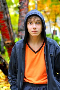 surprised teenager in the autumn park