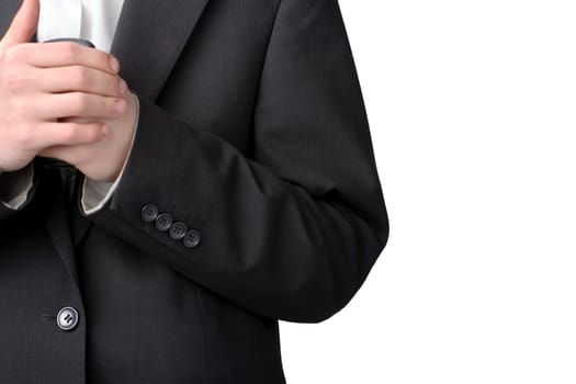 part of black suit closeup isolated on the white background