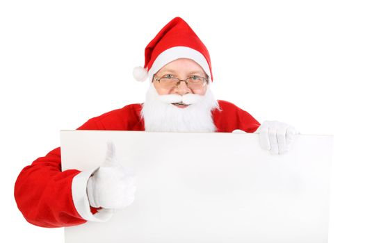 cheerful santa claus with big blank paper. isolated on the white background