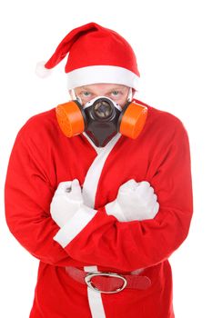 santa claus in gas mask. isolated on the white background