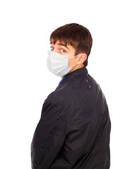 teenager in the flu mask isolated on white background