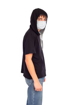 teenager in the flu mask isolated on white background