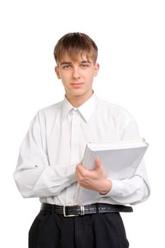 student with the books in white shirt isolated on the white background