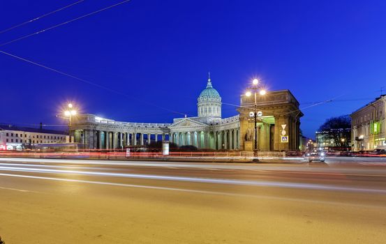 Night view of Kazan Cathedral in St.Petersburg, Russia.