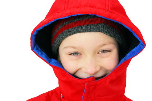 Cheerful Boy in the Winter Portrait close-up