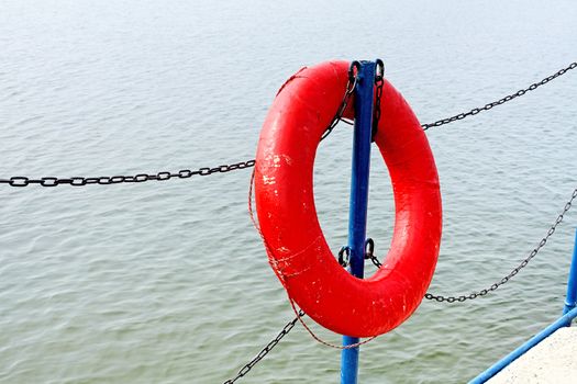 Ring-buoy on the Pier on the Water background