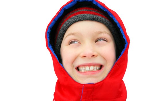 Cheerful Boy in the Winter Portrait close-up