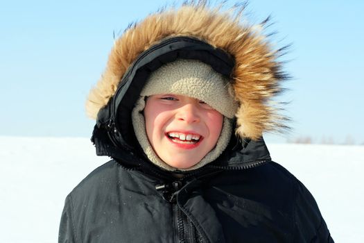 Happy Boy in Winter Portrait outdoor