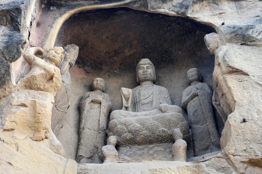 Ancient buddha statue in caves in Sichuan, China