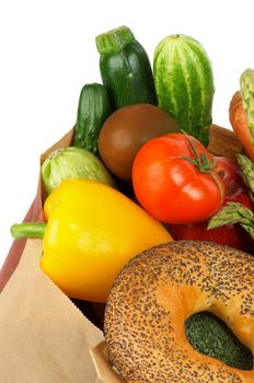 Groceries Bag with Vegetables, Greens and Boublik isolated on white background