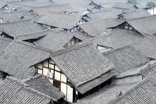 Roofs of Chinese ancient buildings in Sichuan, China