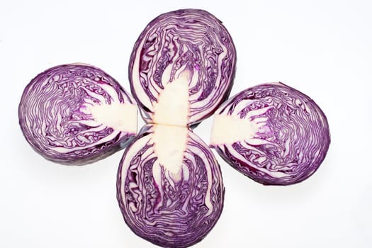 Red Cabbage cross section on White Background 