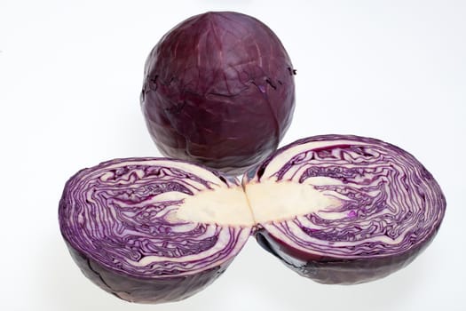 Red Cabbage cross section on White Background 