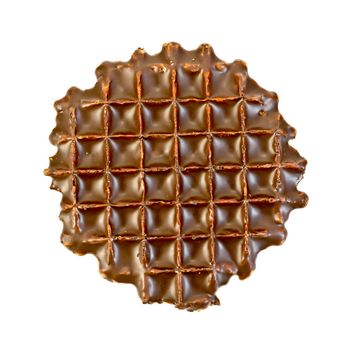 One waffle with chocolate isolated on white background