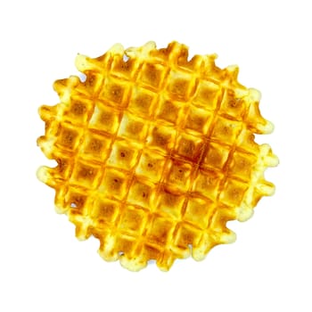 One circular golden waffle isolated on white background