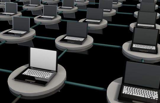 LAN Computer System in 3D with Laptops