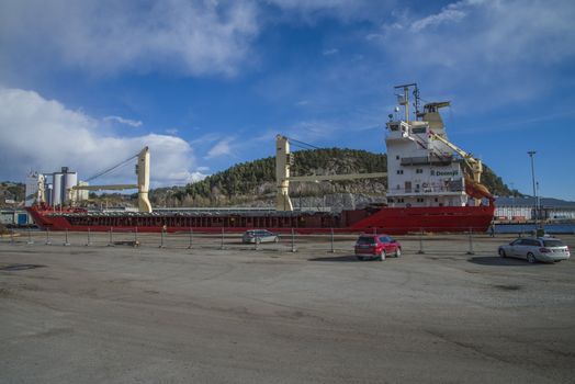 Mv Landy is moored to the quay at the port of Halden, Norway.