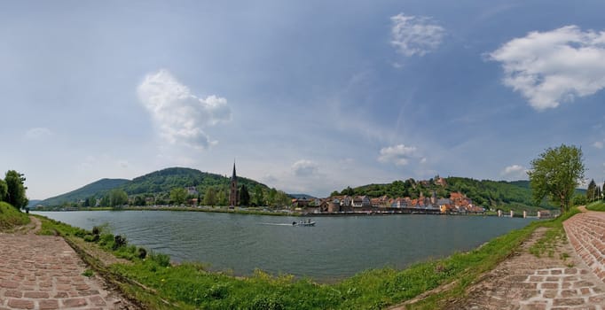 Panorama at the river Neckar, Germany near Neckargem�