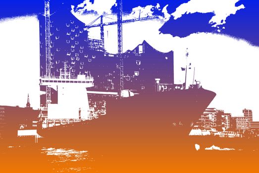Ship and the Elbe Philharmonic Hall (Elbphilharmonie) in Hamburg