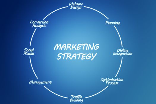 marketing strategy concept on a blue background