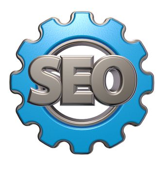 seo tag with gear wheel - 3d illustration