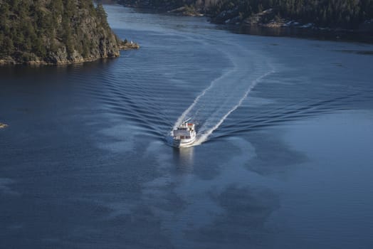 Sagasund on the way from Halden to Fredrikstad, Norway to start a new season with tourists. The ship is a vintage passenger ship from 1964 and transports passengers from Fredrikstad, Norway to Strømstad in Sweden. The images are shot one day in March 2013 when the ship sails through the Iddefjord