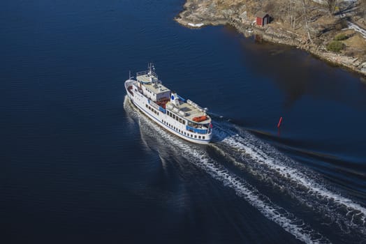 Sagasund on the way from Halden to Fredrikstad, Norway to start a new season with tourists. The ship is a vintage passenger ship from 1964 and transports passengers from Fredrikstad, Norway to Strømstad in Sweden. The images are shot one day in March 2013 when the ship sails through the Iddefjord