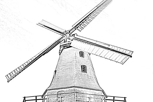 Old windmill in Germany at the Elbe