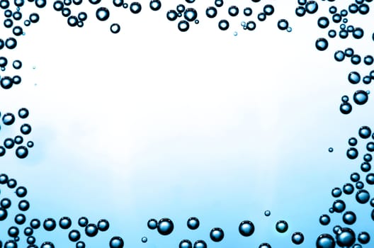 Gradient background with frame of bubbles on a glass.