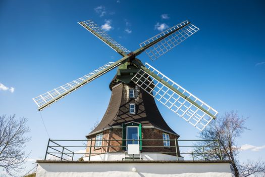 Closeup of windmill on a road in Germany