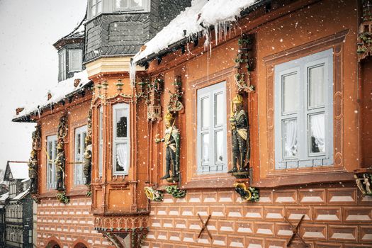 Kaiswerworth in Goslar, Germany with snow fall in winter.