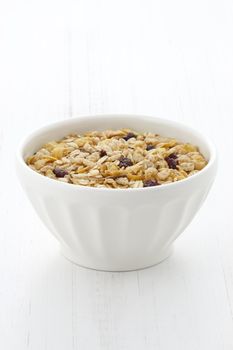 Delicious and nutritious lightly toasted breakfast muesli or granola cereal.