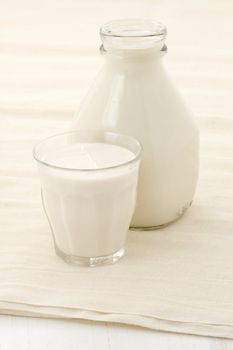 fresh, healthy soy milk on beautiful cheese cloth, nutritious and delicious milk substitute.