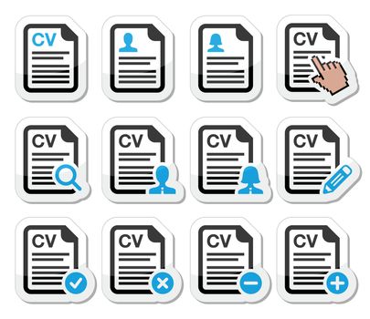 Employment, hr - human resources black and blue labels set isolated on white