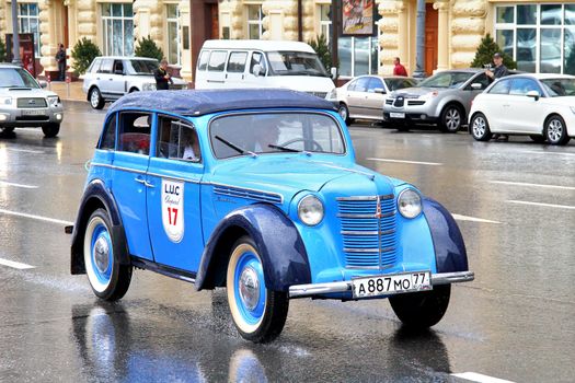 MOSCOW, RUSSIA - JUNE 3: Soviet motor car Moskvitch 401 competes at the annual L.U.C. Chopard Classic Weekend Rally on June 3, 2012 in Moscow, Russia.