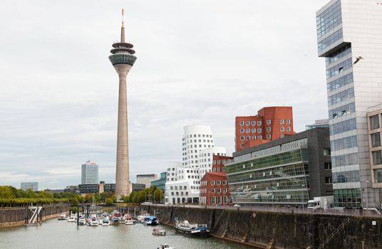 Television tower in Dusseldorf, Germany, 25.09.2012. Dusseldorf is included into the five of the largest economic, transport, cultural and political centers of Germany.