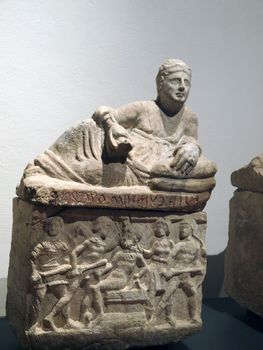Ancient etruscan art. Sarcophagus of Chiusi, Tuscany. 