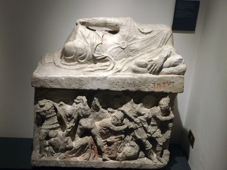 Ancient etruscan art. Sarcophagus of Chiusi, Tuscany. 