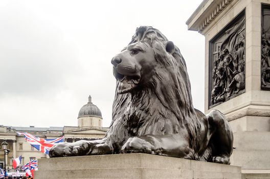 Lion Statue at Trafalgar Square, London, UK