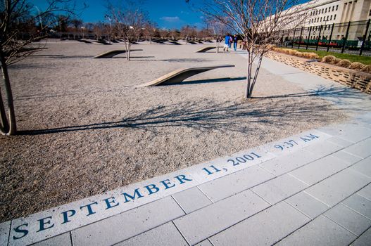 WASHINGTON DC - CIRCA APRIL 2013: Pentagon memorial circa June 2013 in Washington DC, USA. Permanent outdoor memorial to people killed in building and in Flight 77 in the September 11, 2001 attacks.